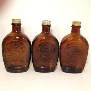 (3) Vintage Log Cabin Syrup USA Bicentennial Amber Glass Bottle 1976  Lot of 3